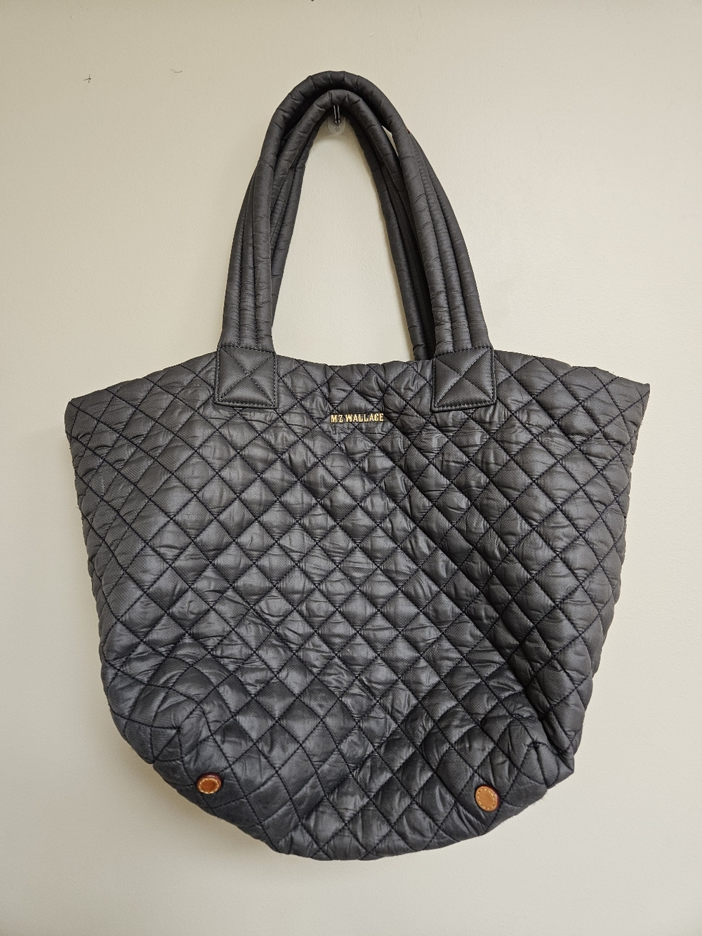 MZ Wallace Metro Quilted Charcoal Gray Nylon Tote Purse Travel Minimalist Medium - Picture 4 of 15